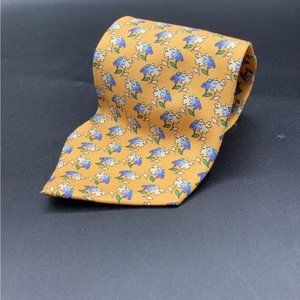 Paul Fredrick Silk Tie Mens Necktie Orange Floral Retro 70s Vintage Style